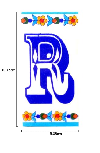 Shiv Kripa Blue Pottery Decor Wall Ceramic R Alphabets Tiles Handmade Wall Tiles 2 x 4 Inch Set of 3 Tiles (Multi Color) - Image 3
