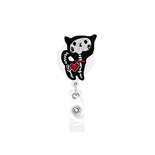 Rockapatch Halloween Cat Badge Reel, X-Ray Tech Radiology Badge Reel, Goth Emo Retractable Name Card Badge Holder Reel with Alligator Clip, 24 inches Thick Pull Cord - Image 1