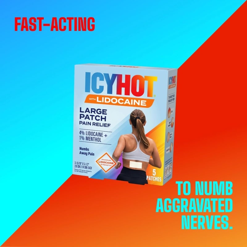 Icy Hot لصقات تخفيف الألم ماكس سترينث ليدوكائين 5 عددي تخترق لتخفيف سريع مستهدف - Image 4