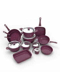 Top Chef Top Chef Granite Set Of 19 (Pot 18-20-24-28-30 - Frying Pan 20-24-30 - Oblong Tray 30 - Oven Tray 26 - Grill 28 - Milkpot 16 - Wook 28) Burgandy  - Image 2