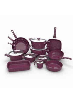 Top Chef Top Chef Granite Set Of 19 (Pot 18-20-24-28-30 - Frying Pan 20-24-30 - Oblong Tray 30 - Oven Tray 26 - Grill 28 - Milkpot 16 - Wook 28) Burgandy  - Image 1