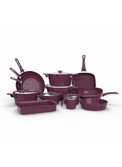 Top Chef Top Chef Granite Set Of 19 (Pot 18-20-24-28-30 - Frying Pan 20-24-30 - Oblong Tray 30 - Oven Tray 26 - Grill 28 - Milkpot 16 - Wook 28) Burgandy  - Image 3