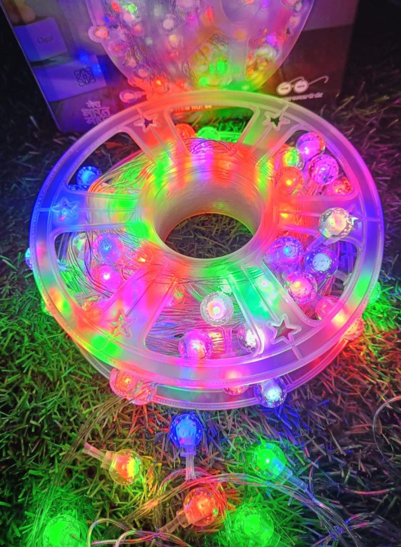 سلسلة أضواء LED متعددة الألوان على شكل كرة كريستال بطول ٥٠ مترًا | أضواء زينة خرافية لأعياد الميلاد، والديوالي، والحفلات، وحفلات الزفاف، وديكورات المنازل | إضاءة LED مقاومة للماء للديكور الداخلي والخارجي - Image 2