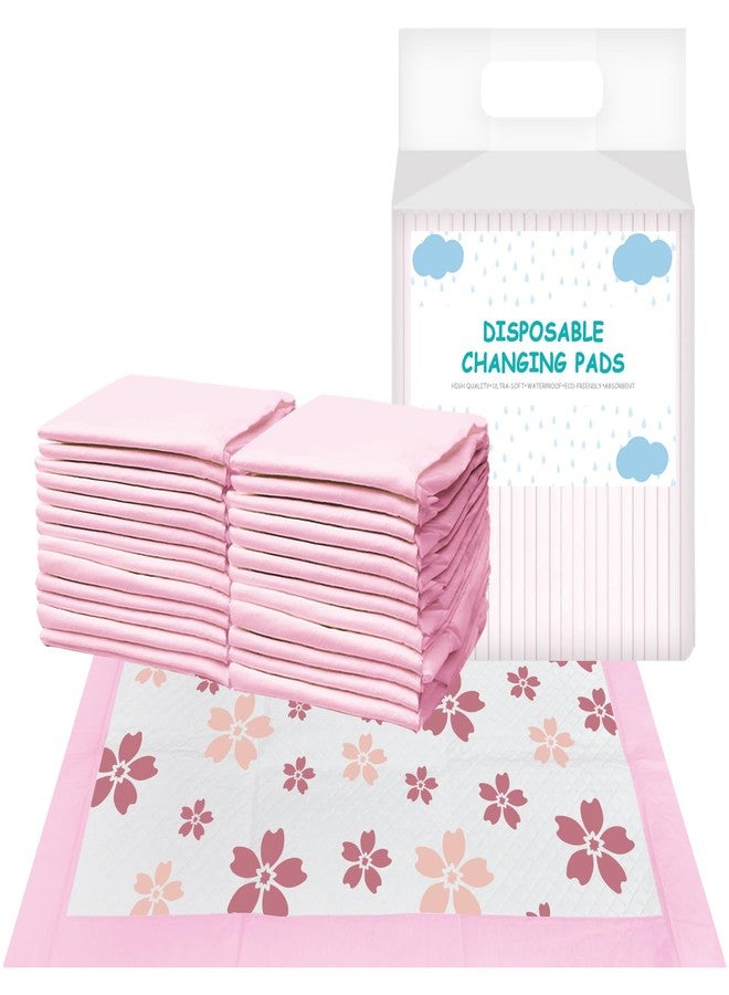 FORYEE Disposable Changing Pad Liners for Baby 17 x 13 Inches (25 Pack) Absorbent Waterproof Underpads Incontinence Care Soft Non-Woven Fabric Breathable Changing Pad (Cherry Blossom) - Image 1