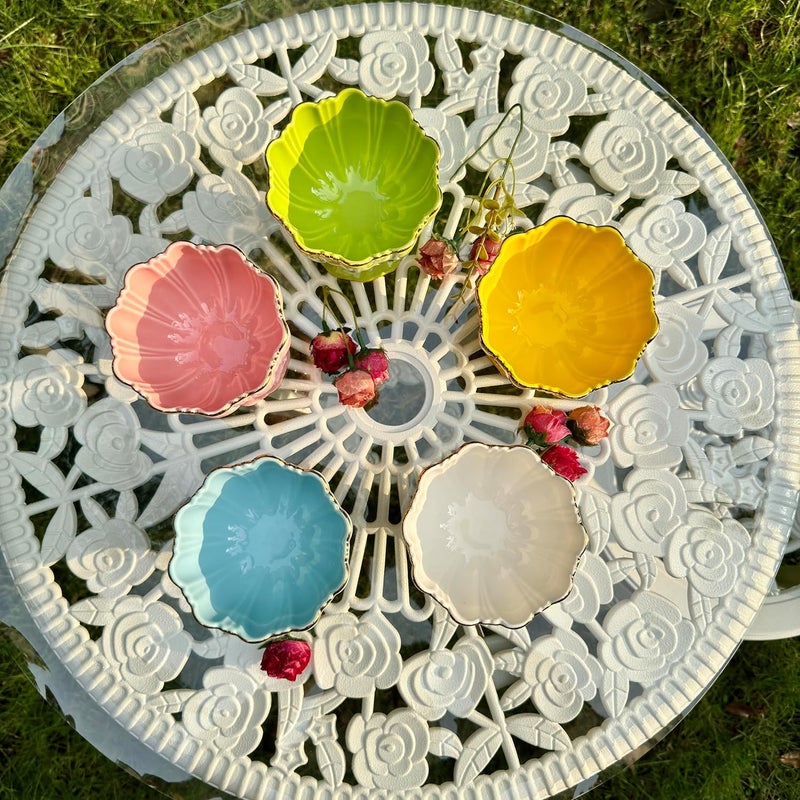 PULCHRITUDIE وعاء تقديم الآيس كريم المزخرف بألوان الربيع من الصين الرفيعة سعة 9 أونص مع حواف ذهبية يدوية الصنع مجموعة من 4 - Image 5