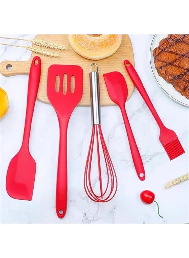 5-Piece Silicone Baking Utensil Set Red，5-Piece Silicone Spatula Set with Egg Whisk  Basting Brush – Heat Resistant, Non-Stick, BPA-Free Kitchen Utensils for Cooking, Baking  Grilling  - Image 3