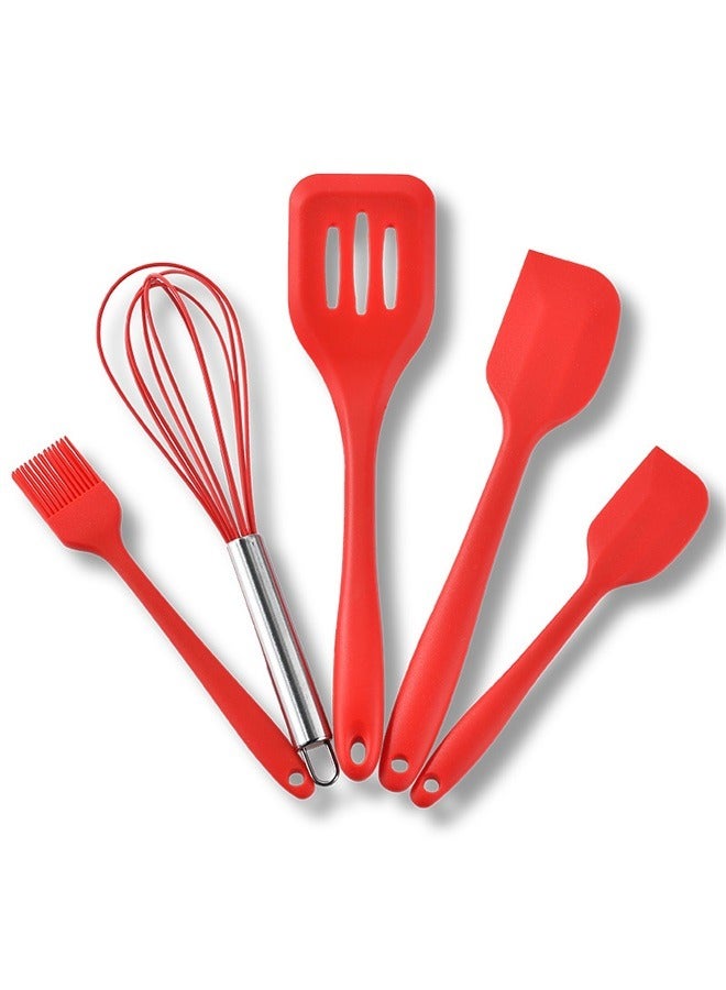 5-Piece Silicone Baking Utensil Set Red，5-Piece Silicone Spatula Set with Egg Whisk  Basting Brush – Heat Resistant, Non-Stick, BPA-Free Kitchen Utensils for Cooking, Baking  Grilling  - Image 1