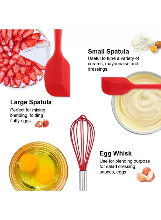 5-Piece Silicone Baking Utensil Set Red，5-Piece Silicone Spatula Set with Egg Whisk  Basting Brush – Heat Resistant, Non-Stick, BPA-Free Kitchen Utensils for Cooking, Baking  Grilling  - Image 5