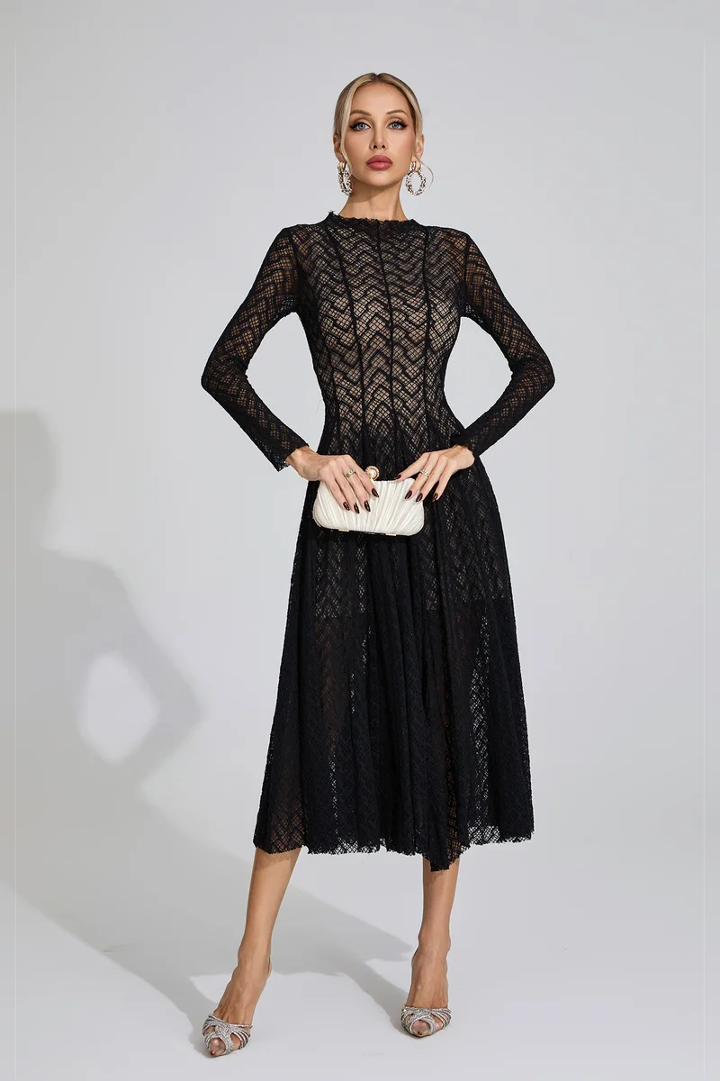 Catchall Black Armstrong Lace Long Sleeve Dress for Women | Best Price UAE