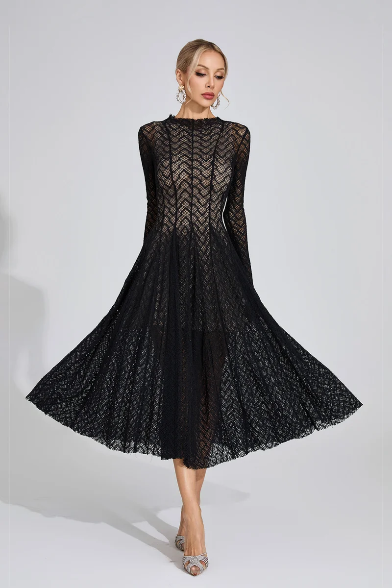 Catchall Black Armstrong Lace Long Sleeve Dress for Women | Best Price UAE