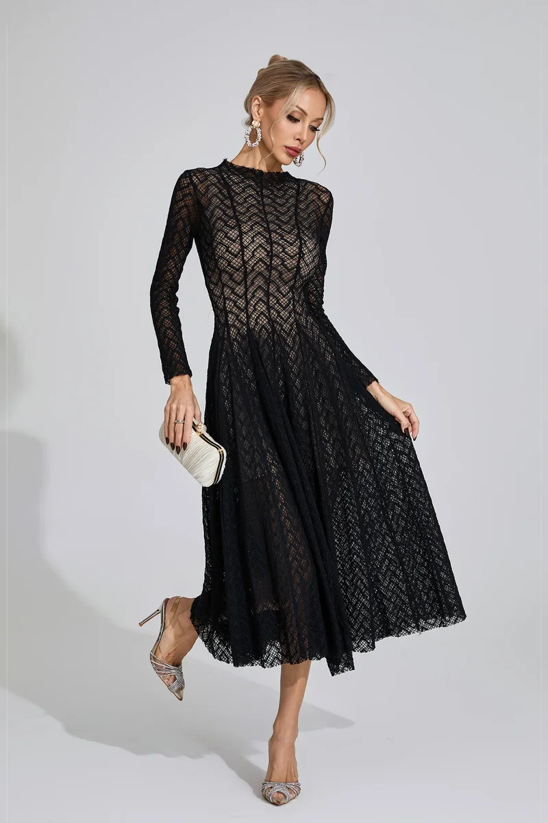 Catchall Black Armstrong Lace Long Sleeve Dress for Women | Best Price UAE