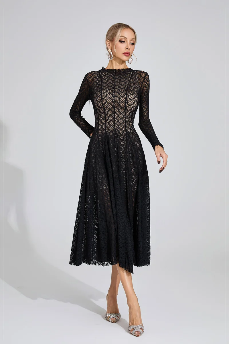 Catchall Black Armstrong Lace Long Sleeve Dress for Women | Best Price UAE