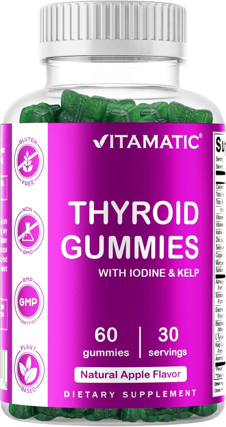 Vitamatic Vegan Thyroid Support Gummies with Iodine  Kelp  60 Count Improve Your Energy  Increase Metabolism  PlantBased - Image 1