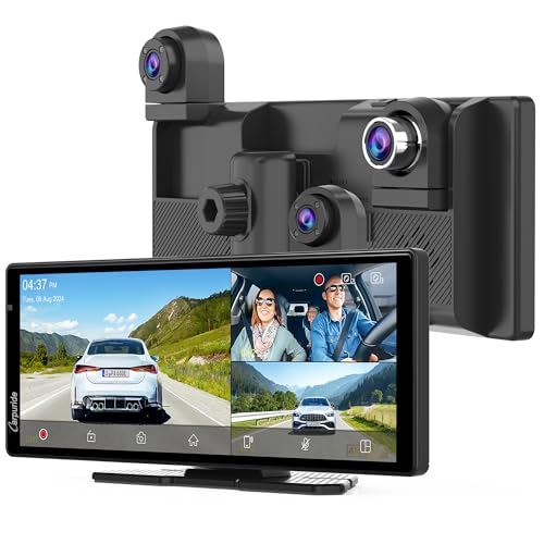 CARPURIDE W903S Wireless Carplay & Android Auto Screen with 3 Channel Dash Cam, 4K Front &1080P Rear, 1080P Infrared Cabin Camera for Cars with 64GB Card, Loop Recording, Bluetooth - Image 1