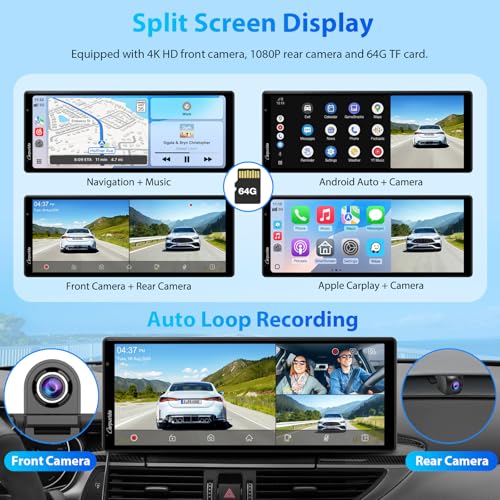 CARPURIDE W903S Wireless Carplay & Android Auto Screen with 3 Channel Dash Cam, 4K Front &1080P Rear, 1080P Infrared Cabin Camera for Cars with 64GB Card, Loop Recording, Bluetooth - Image 4