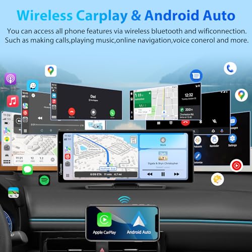 CARPURIDE W903S Wireless Carplay & Android Auto Screen with 3 Channel Dash Cam, 4K Front &1080P Rear, 1080P Infrared Cabin Camera for Cars with 64GB Card, Loop Recording, Bluetooth - Image 5