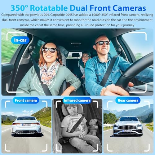 CARPURIDE W903S Wireless Carplay & Android Auto Screen with 3 Channel Dash Cam, 4K Front &1080P Rear, 1080P Infrared Cabin Camera for Cars with 64GB Card, Loop Recording, Bluetooth - Image 3