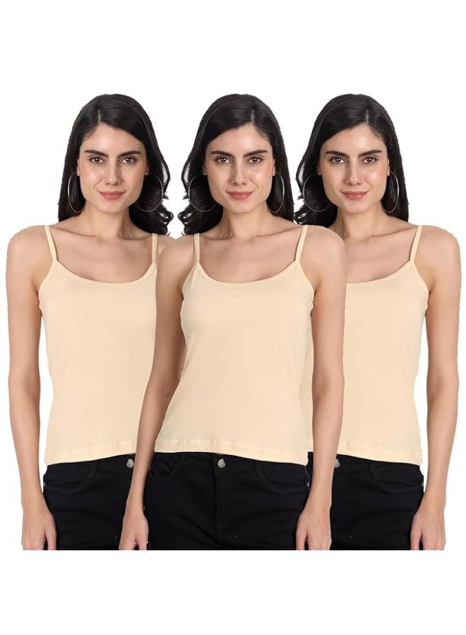 Aimly Women Cotton Camisole Pack of 3 in Beige Color - Image 1