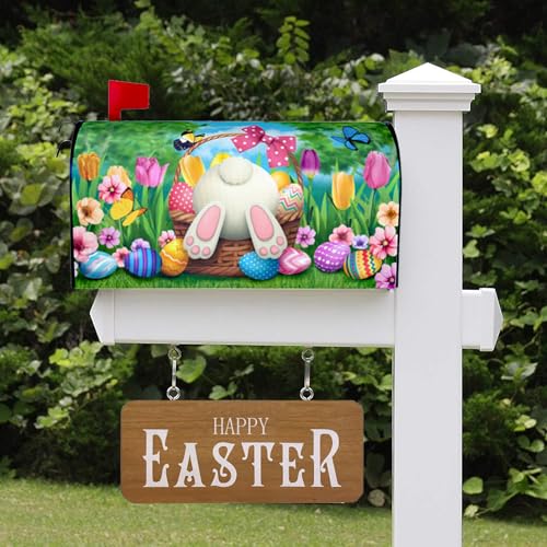 ARKUKT Easter Mailbox Cover Magnetic Welcome Bunny Rabbit Eggs Spring Mailbox Wraps Post Letter Box Cover for Garden Yard Home Decor Standard Size 21" x 18" - Image 5