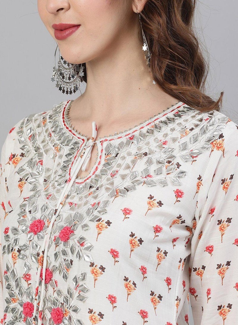 ISHIN Women's White Rayon Self Designed Tunic Upper Full Length Palazzo Bottom Regular Fit Kurta Set - Image 3