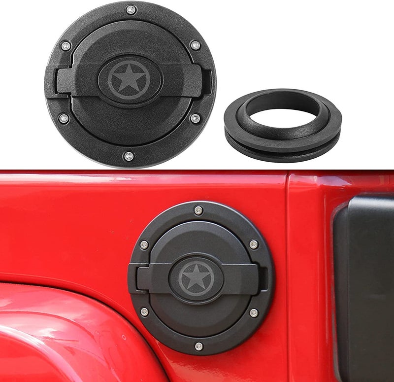 Hoolcar Gas Tank Cap Cover Fuel Filler Cover for JK Gas Cap for Jeep Wrangler JK & Unlimited 2007-2017 Sport Rubicon Sahara, Five Star - Image 1