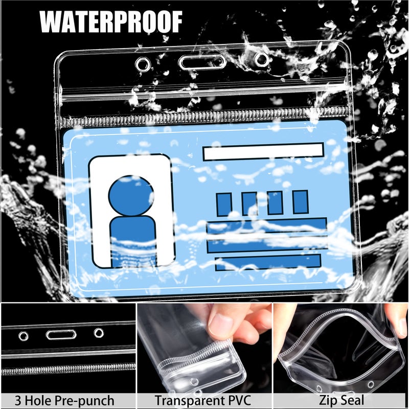 LOCONHA 100Pcs Clear Plastic Horizontal Name Tags Badge ID Card Holders and 100Pcs Black Lanyards with Clip lanyards for id Badges (Black) - Image 5
