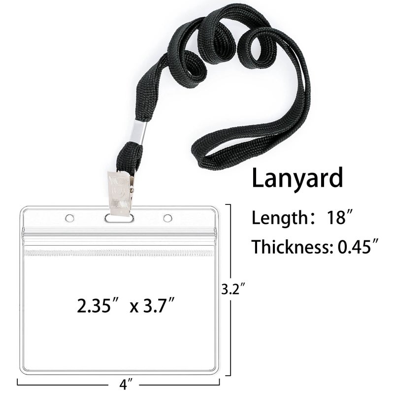 LOCONHA 100Pcs Clear Plastic Horizontal Name Tags Badge ID Card Holders and 100Pcs Black Lanyards with Clip lanyards for id Badges (Black) - Image 2