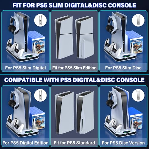 RJAD PS5 PS5 Slim Cooling Station with Controller Charging Station for Playstation 5 Console DiscDigital Cooling Stand for Playstation 5 Slim with Cooler Fan Accessories with 3 USB HubsHeadset Holder - Image 3