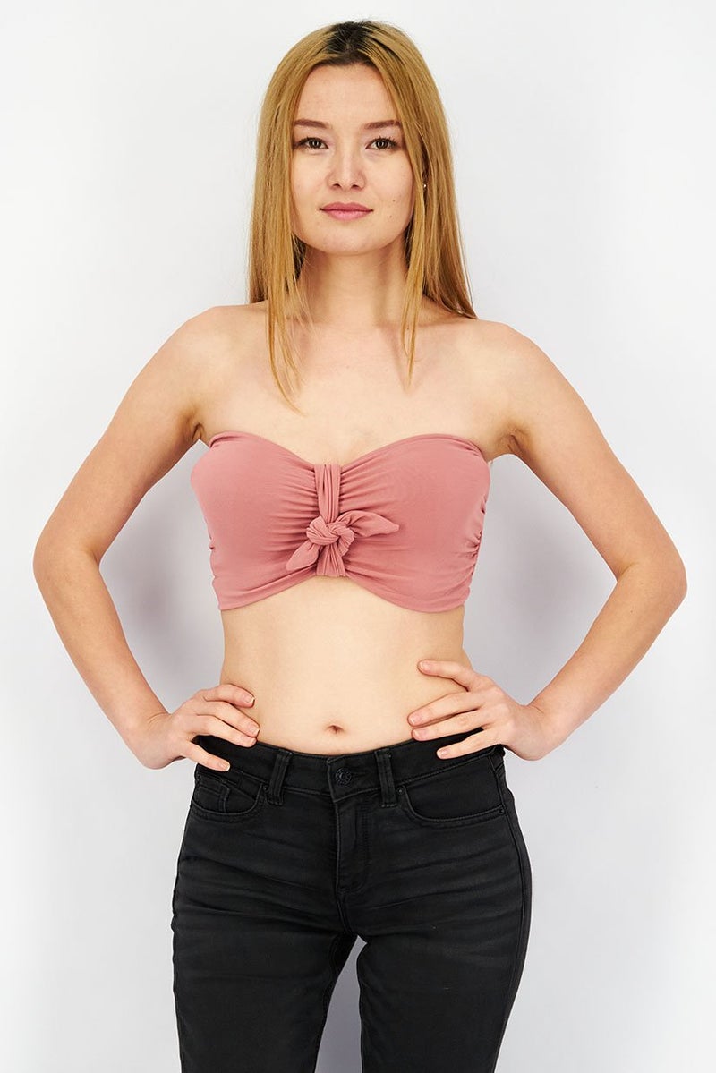 Etam Women Asymmetrical Strapless Solid Tube, Mauve - Image 1