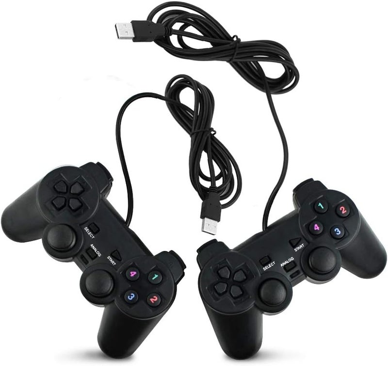 SQDeal 2 Pack USB Joystick Gamepad Gaming Pad Wired Controller with Double Vibration Feedback Motors for PC Computer Laptop Window (Black) - Image 1