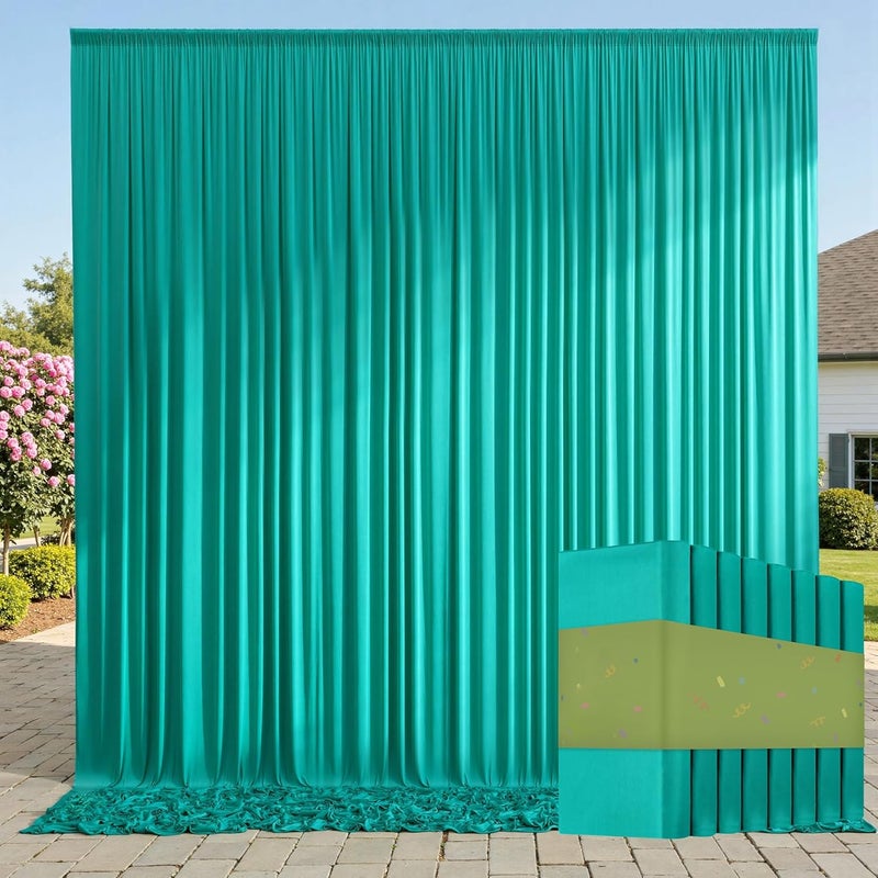 NSSONBEN 40ftx10ft Wrinkle Free Turquoise Backdrop Curtains for Parties, Thick Polyester Teal Photo Backdrop Drape 8 Panels for Wedding Birthday Photography Background Backdrop Stand - Image 1