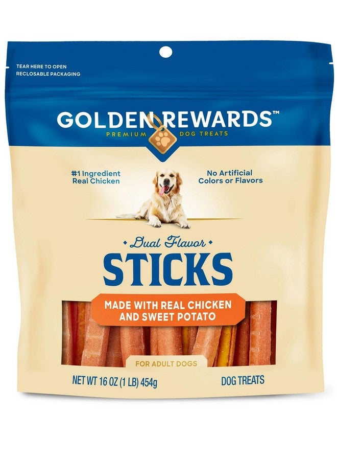 أعواد مكافآت الكلاب جولدن ريواردز بنكهتين، قابلة لإعادة الإغلاق، 16 أونصة، دجاج حقيقي وبطاطا حلوة، بدون ألوان أو نكهات صناعية، بدون ذرة أو فول الصويا، غنية بالبروتين، قليلة الدسم، ناعمة الملمس، للكلاب البالغة - Image 1