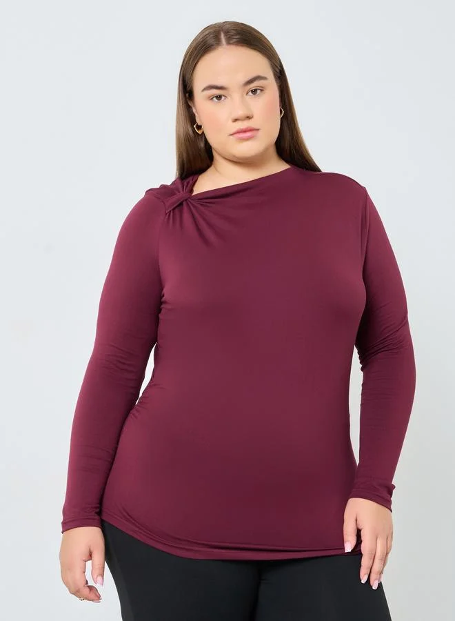 Styli Styli Plus Size Burgundy Top with Asymmetrical Neck