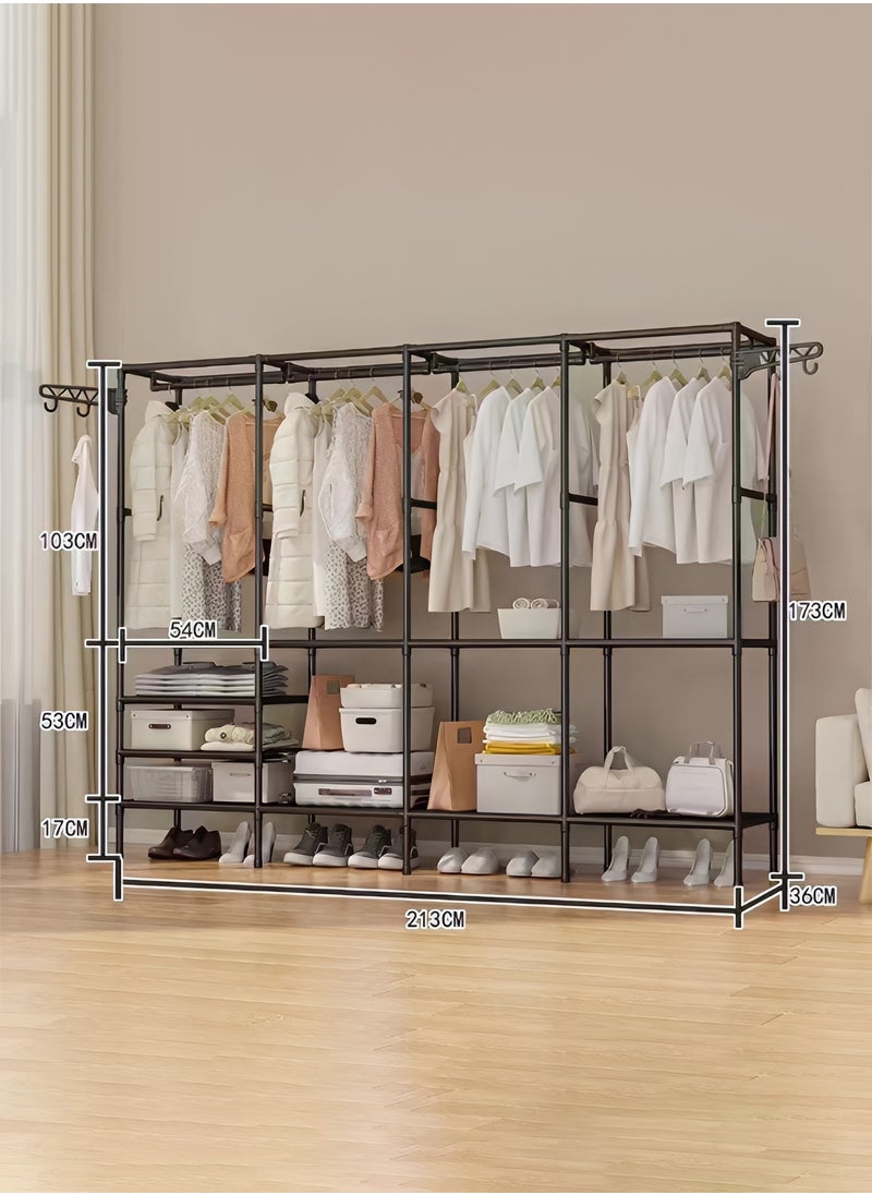 Taimi Metal Clothes Organizer, Metal Clothes Organizer Multi Functional Portable Wardrobe With Four Sections And Poles For Hanging Clothes Black  - Image 2