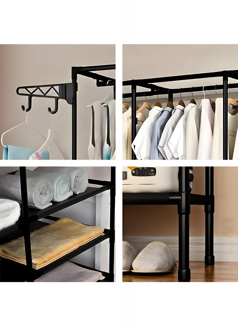 Taimi Metal Clothes Organizer, Metal Clothes Organizer Multi Functional Portable Wardrobe With Four Sections And Poles For Hanging Clothes Black  - Image 3