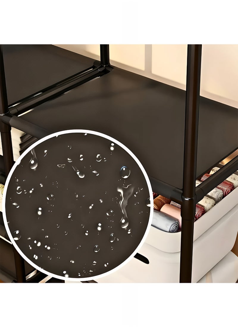Taimi Metal Clothes Organizer, Metal Clothes Organizer Multi Functional Portable Wardrobe With Four Sections And Poles For Hanging Clothes Black  - Image 4