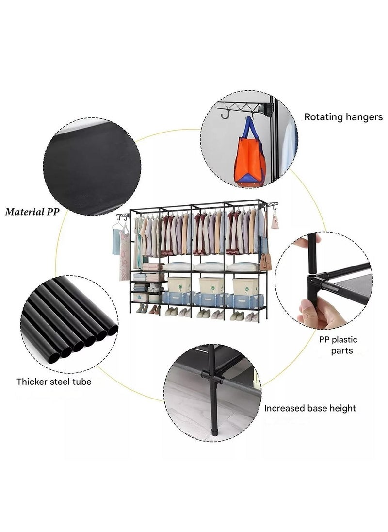 Taimi Metal Clothes Organizer, Metal Clothes Organizer Multi Functional Portable Wardrobe With Four Sections And Poles For Hanging Clothes Black  - Image 5