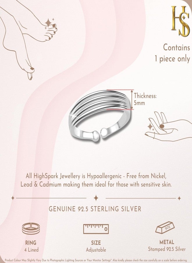 HighSpark 92.5 Sterling Silver Toe Rings for Women | 92.5 Sterling Silver Adjustable Contemporary Style & Stunning Shine | Single Piece Only | Lovely Gift - Three Line - Image 2