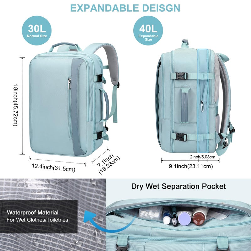 PIJUSHI Travel Backpack for Women Expandable Carry on Luggage Backpack Airline Approved Personal Item Laptop Bag(PE034 Blue) - Image 2