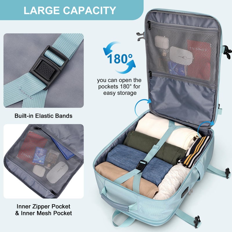 PIJUSHI Travel Backpack for Women Expandable Carry on Luggage Backpack Airline Approved Personal Item Laptop Bag(PE034 Blue) - Image 3