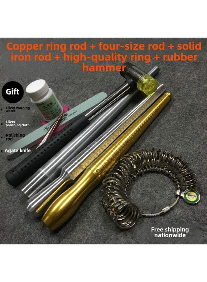 Hong Kong Ring Ring Ring Stick Finger Size Number Size Measurement Ring Correction Plastic Expansion Tool Wholesale-Model:Copper Rod + Four-yard Rod + Iron Rod + Rubber Hammer + Circle - Image 1