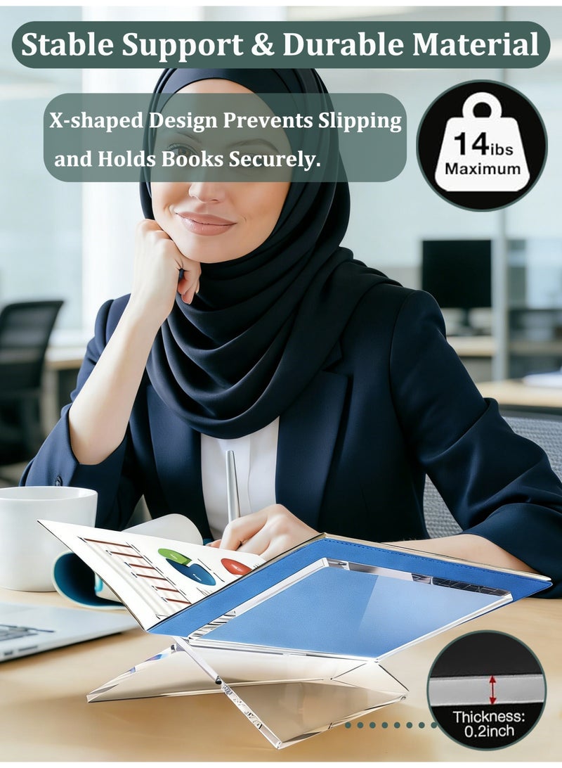 ثمانية فيبيهاوس حامل كتب كبير بزاوية واسعة، حامل مصحف شفاف من الأكريليك، حامل كتب على شكل X للطاولة، حامل القران قابل للفتح، حامل كتب لقراءة الكتب المدرسية، كتب الفن، كتب الطبخ، حامل كتب للمنزل والمكتب، حامل كتب للديكور لطاولة القهوة - Image 3