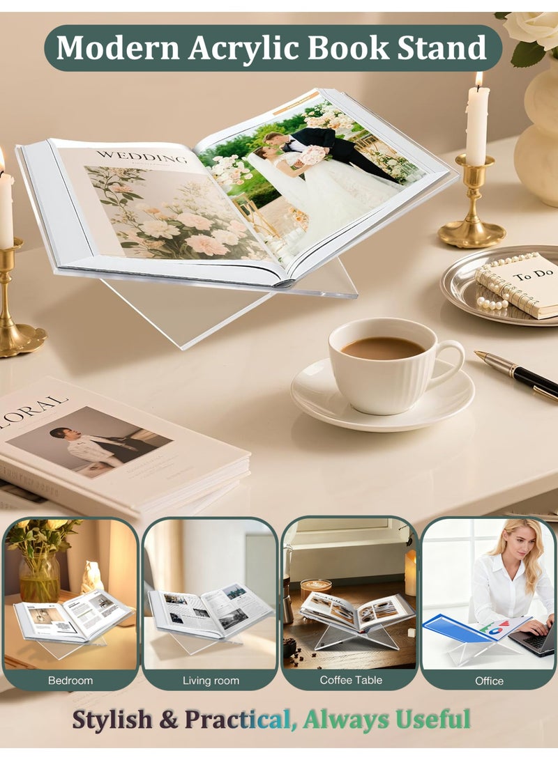 ثمانية فيبيهاوس حامل كتب كبير بزاوية واسعة، حامل مصحف شفاف من الأكريليك، حامل كتب على شكل X للطاولة، حامل القران قابل للفتح، حامل كتب لقراءة الكتب المدرسية، كتب الفن، كتب الطبخ، حامل كتب للمنزل والمكتب، حامل كتب للديكور لطاولة القهوة - Image 4