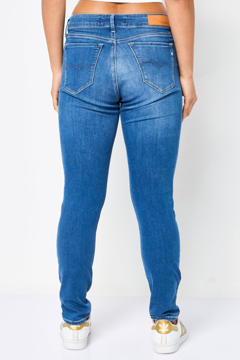 Replay Women Skinny  Fit Washed Stretchable Jeans, Blue - Image 2