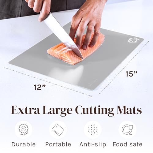 Cooler Kitchen Extra Thick Flexible Cutting Mat Set With Food Icons & EZ-Grip Back (Set Of 4 Mats) - Flexible Cutting Boards for Kitchen - Flexible Plastic Cutting Board Set (Black and White)… - Image 2