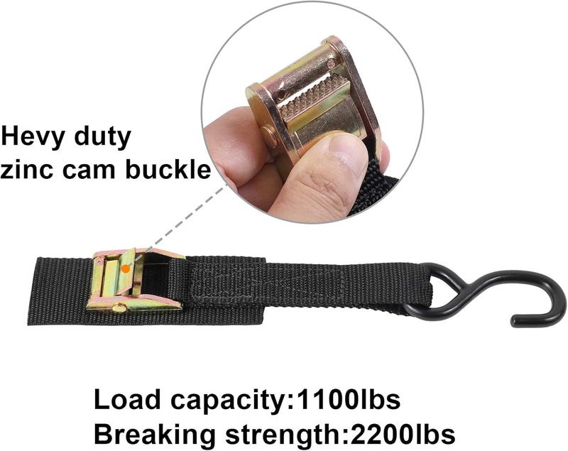Ayaport Cam Buckle Tie Down Straps - 20 Feet, 2200lbs Break Strength, Pack of 4 with S Hooks - Image 3
