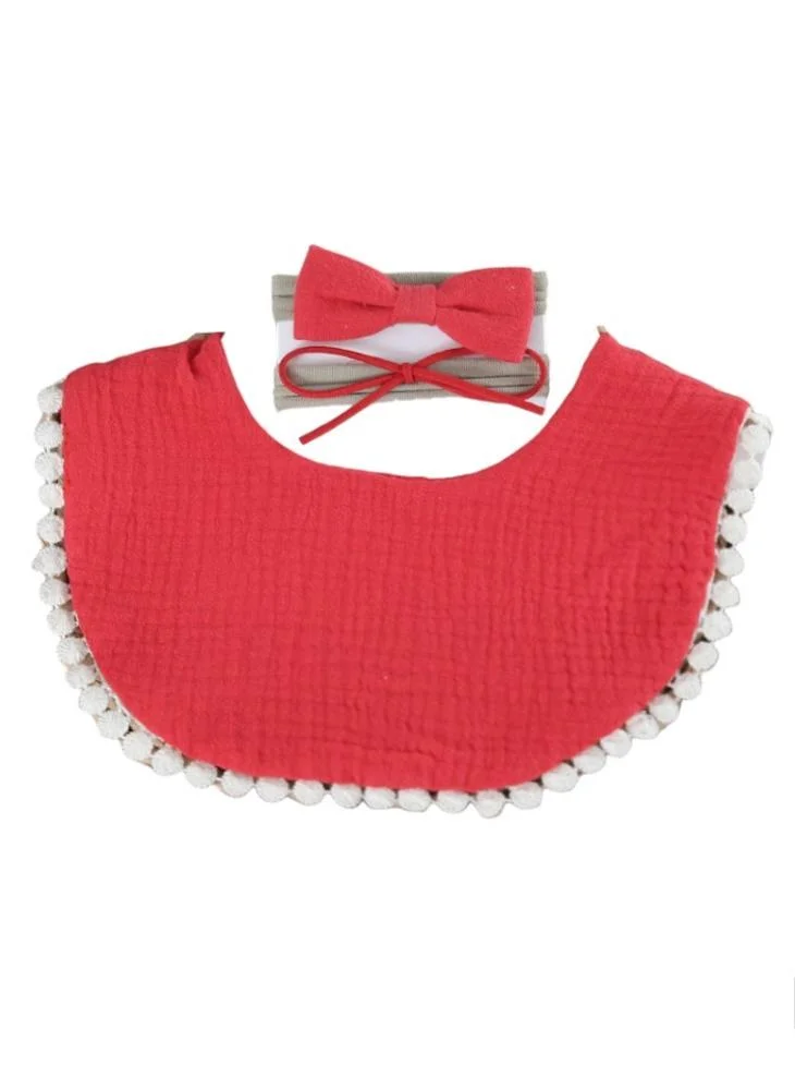 Bambimici -Sophia Set Of Baby Bib And Ribbon Headband Red