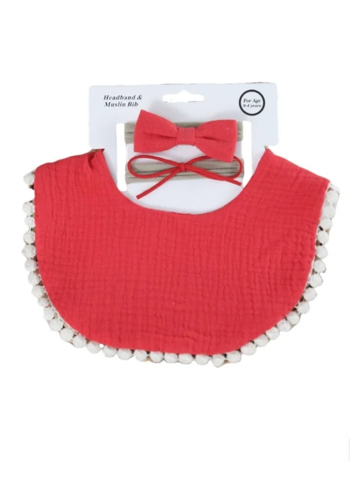 Bambimici -Sophia Set Of Baby Bib And Ribbon Headband Red