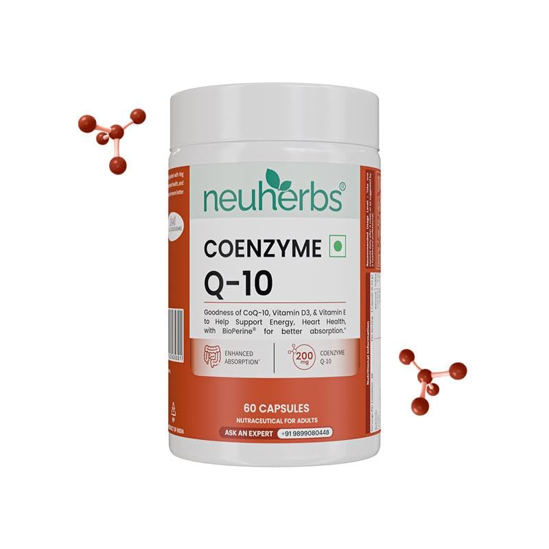 Neuherbs CoQ10 200mg Capsules - 60 Count| Coenzyme Q10 with Vitamin D3 & E | Supports Energy, Heart Health & Cellular Function | Antioxidant Supplement for Men & Women - Image 1