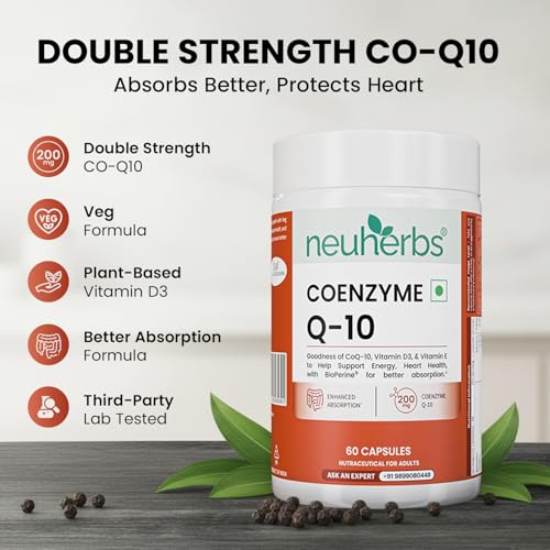 Neuherbs CoQ10 200mg Capsules - 60 Count| Coenzyme Q10 with Vitamin D3 & E | Supports Energy, Heart Health & Cellular Function | Antioxidant Supplement for Men & Women - Image 3